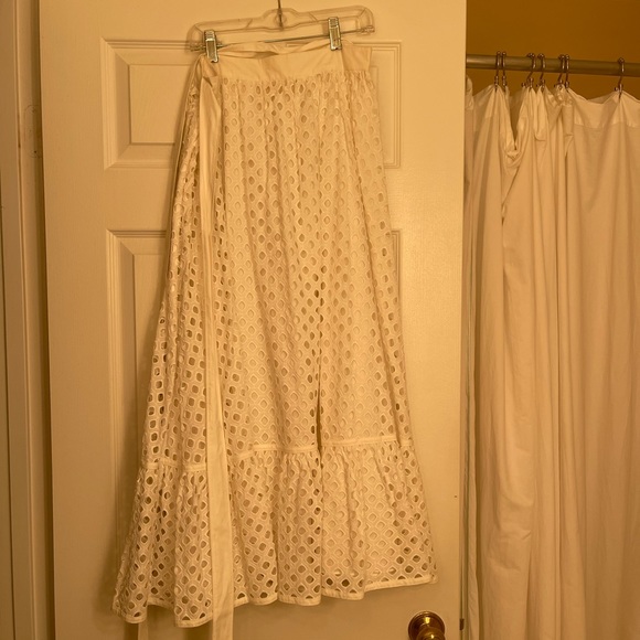 Tory Burch High Waisted White Hermosa Midi Eyelet Skirt - Picture 4 of 7